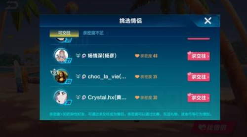 亲密度培养界面示意图