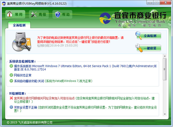 系统检测界面示意图